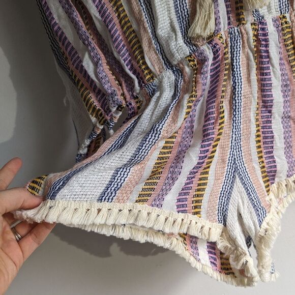 Surf Gypsy Striped Lace Up Front Boho Beachy Tassel Romper NWT Women's Size M - Picture 6 of 9